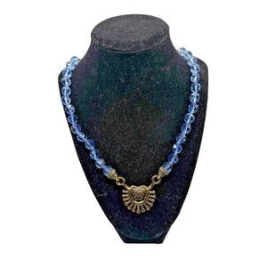 Vintage Blue Crystal Choker Heidi Daus Gold Tone Statement Necklace